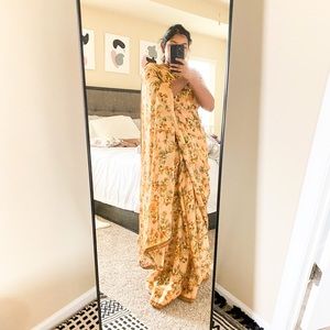 Poly Crepe Beautiful Peach Floral Saree